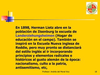 En 1898, Herman Lietz abre en la población de Ilsenburg la escuela de  Landerziehungsheimen  (Hogar de educación en el cam...