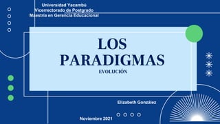 LOS
PARADIGMAS
EVOLUCIÓN
Universidad Yacambú
Vicerrectorado de Postgrado
Maestría en Gerencia Educacional
Elizabeth González
Noviembre 2021
 