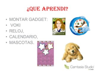 ¿QUE APRENDI? MONTAR GADGET: VOKI RELOJ, CALENDARIO, MASCOTAS.