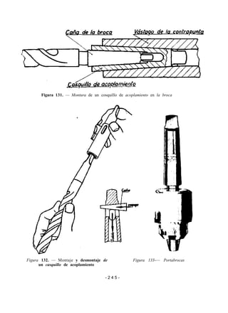 Figura 131. — Montura de un cosquillo de acoplamiento en la broca
Figura 132. — Montaje y desmontaje de
un casquillo de acoplamiento
Figura 133-— Portabrocas
- 2 4 5 -
 