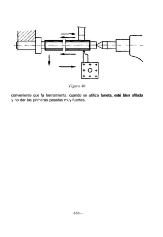 Figura 40
conveniente que !a herramienta, cuando se utiliza luneta, esté bien afilada
y no dar las primeras pasadas muy fuertes.
-860—
 