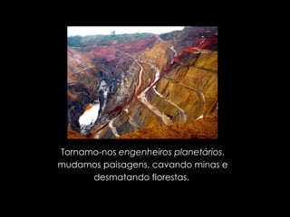Tornamo-nos  engenheiros planetários , mudamos paisagens, cavando minas e desmatando florestas.  