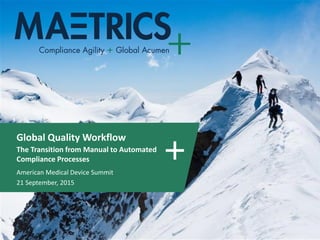 Global Quality Workflow
The Transition from Manual to Automated
Compliance Processes
American Medical Device Summit
21 September, 2015
 
