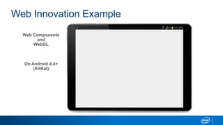 Web Innovation Example
Web Components
and
WebGL
On Android 4.4+
(KitKat)
 