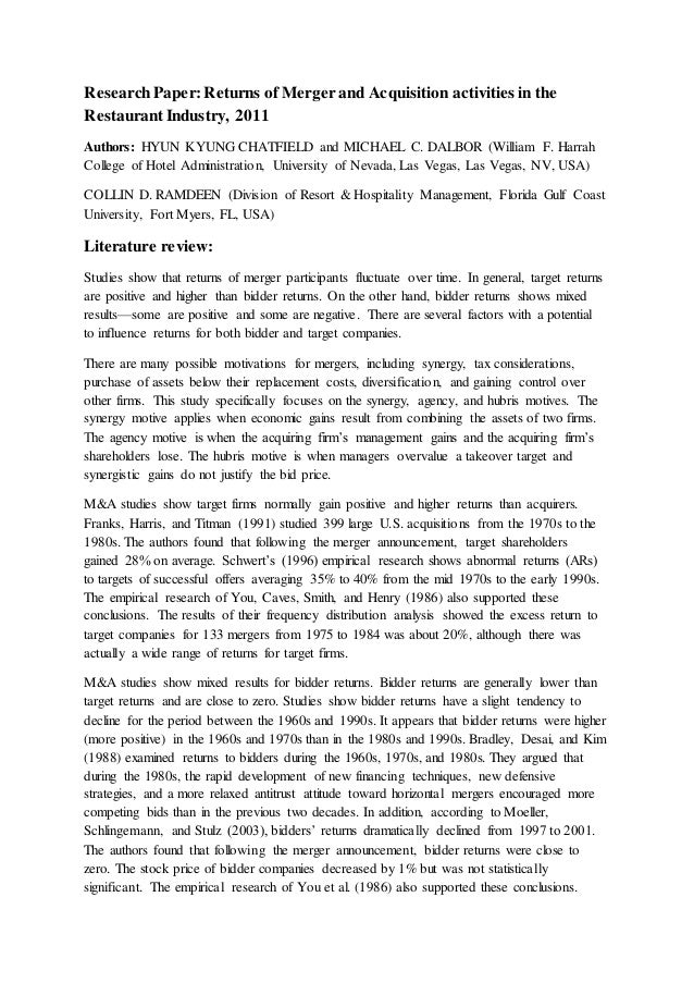 research paper on merger and acquisition