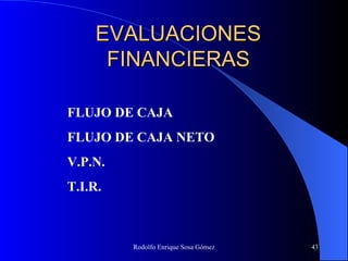 EVALUACIONES FINANCIERAS FLUJO DE CAJA FLUJO DE CAJA NETO V.P.N.  T.I.R. 