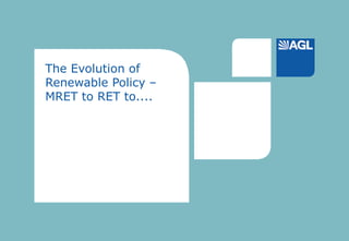 12




         The Evolution of
         Renewable Policy –
         MRET to RET to....




» CEDA CEO Vision Series
» July 2009
 