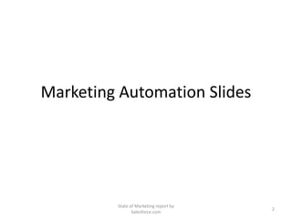 Marketing Automation Slides
State of Marketing report by
Salesforce.com
2
 