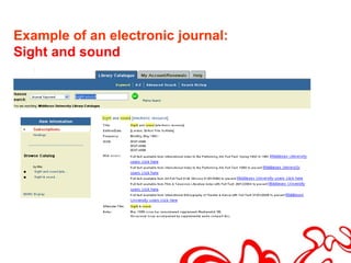Example of an electronic journal:
Sight and sound
 