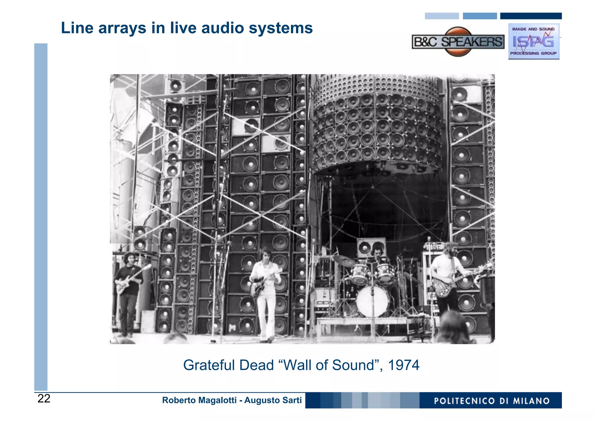 Line arrays in live audio systems




                      Grateful Dead “Wall of Sound”, 1974

22                Roberto Magalotti - Augusto Sarti
 