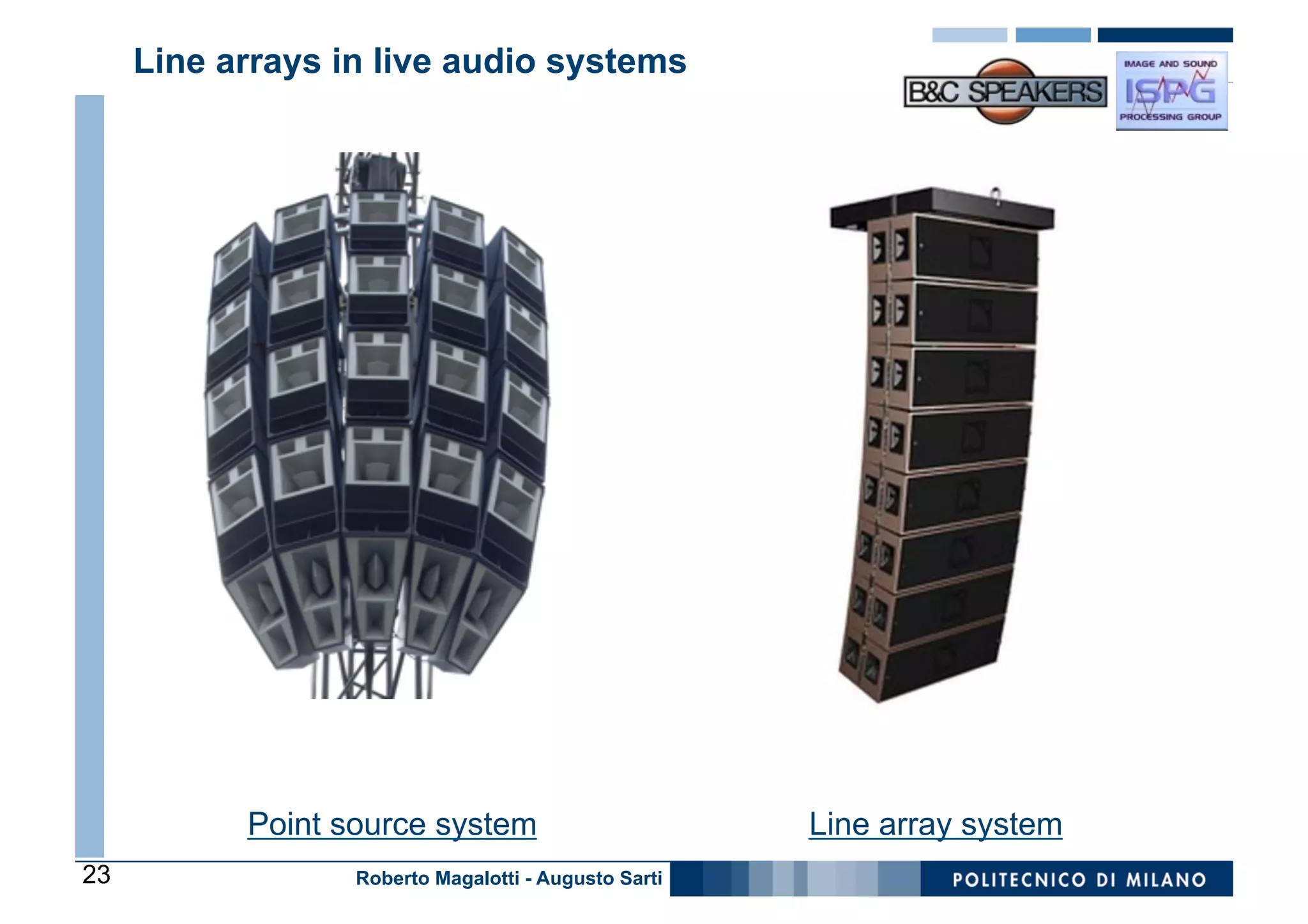 Line arrays in live audio systems




           Point source system                        Line array system
23                Roberto Magalotti - Augusto Sarti
 