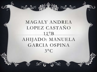 MAGALY ANDREA
 LOPEZ CASTAÑO
      11°B
AHIJADO: MANUELA
  GARCIA OSPINA
       3°C
 