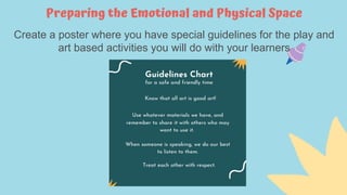 Preparing the Emotional and Physical Space
Create a poster where you have special guidelines for the play and
art based activities you will do with your learners
 