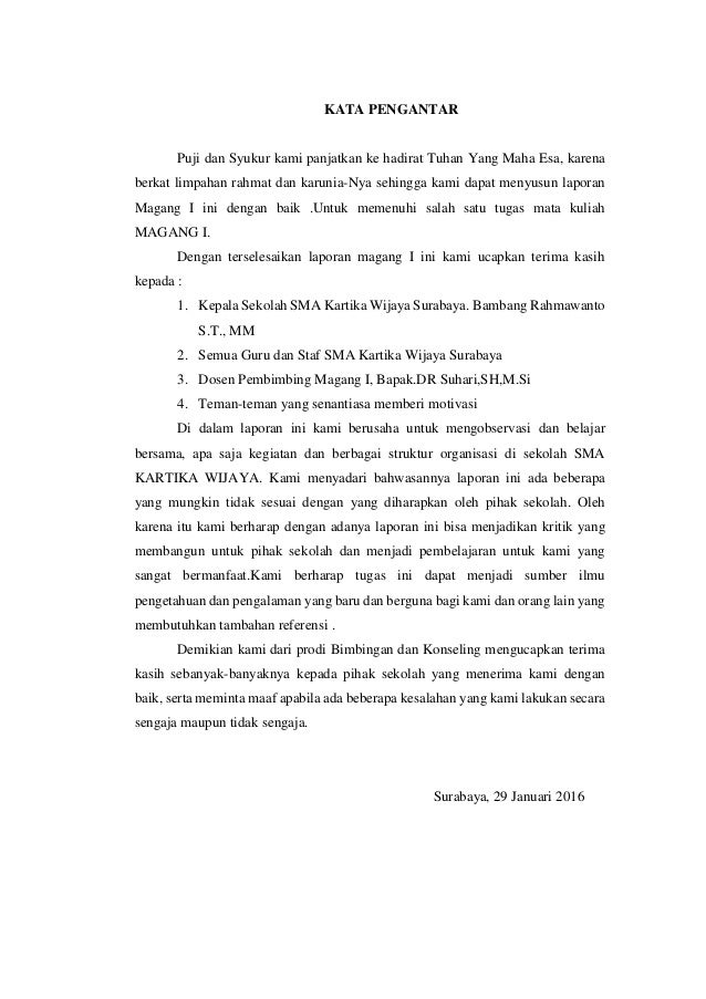 Contoh Kata Pengantar Laporan Magang Pdf Kumpulan Kata