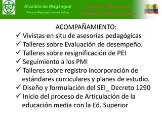 Alcaldía de Magangué!Porque Magangué somos todos¡Secretaria Municipal de Educación, Cultura y DeportesACOMPAÑAMIENTO: Vivistas en situ de asesorías pedagógicas