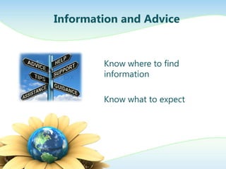 Information and Advice


        Know where to find
        information

        Know what to expect
 