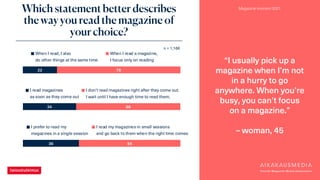 Magazine moment 2021
Which statement better describes
the way you read the magazine of
your choice?
“I usually pick up a
m...