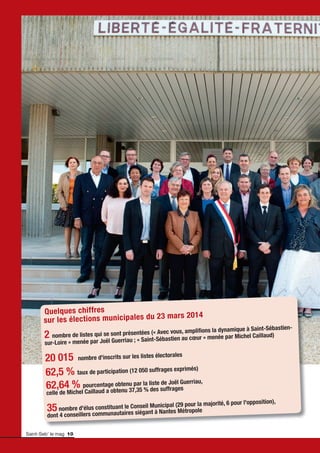 Saint-Seb’ le mag 10
Quelques chiffres
sur les élections municipales du 23 mars 2014
2 nombre de listes qui se sont présen...