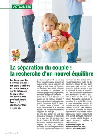 Saint-Seb’ le mag 8
La séparation du couple :
la recherche d'un nouvel équilibre
Le Carrefour des
Familles propose
un cycl...