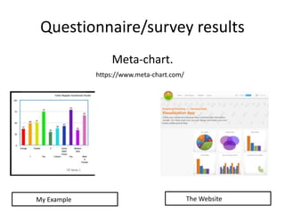 Questionnaire/survey results
Meta-chart.
https://www.meta-chart.com/
My Example The Website
 