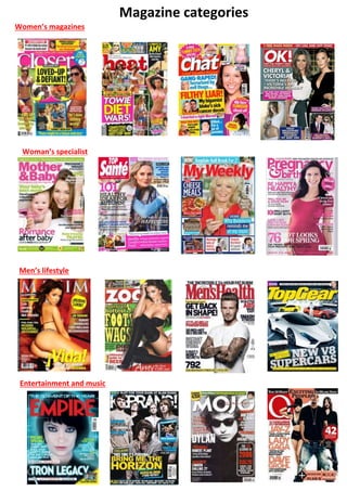 Woman’s specialist
Women’s magazines
Men’s lifestyle
Magazine categories
Entertainment and music
 