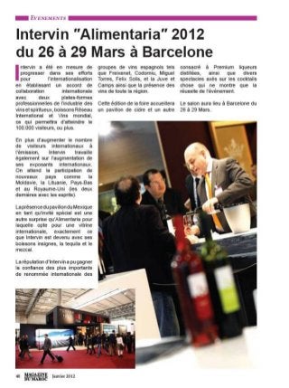 Intervin "Alimentaria" 2012 du 26 à 29 Mars à Barcelone. Magazine du Marroc (Marruecos), enero 2012