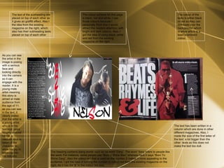 The colour scheme for this page is black, red and white. I use those colours because I personally think that it would attract the readers attention, with bright and dark colours. Also, I got the idea of using black, white and red from the existing magazine on the right The heading contains slang words such as he word “Darg”. The word “darg refers to people like the word. For instance, some people use “Born 2 Shine Man” whereas here it says “Born To Shine Darg”. Also the colour red that is used on the number 2 makes it more appealing to the audience. I got the idea of turning the number to colour red from the existing magazine on the right. As it has the”&” in the colour red also. The colour of the texts is either black or red so they can dominate over the background, which is white which is a least prominent colour. As you can see the artist in the image is posing with a serious face and looking directly into the camera so it can engage with the reader. It is a young male artist meaning this story is aimed at male audience from the age of 11. as you can see in the text, it clearly states that the artist is a young artist who is in his teenage years roughly around 18-19. A medium shot is taken of the character to show his joy in breaking into the industry. The text has been written in a column which are done in other different magazines. Also, I made the size of the first letter of the text  a lot bigger than the other  texts as this does not make the text too dull.  The text of the subheading are placed on top of each other as it gives an graffiti effect. Also I the idea from the existing magazine on the right, which also has their subheading texts placed on top of each other 