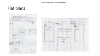 Flat plans
Justify your ideas for your layout
 