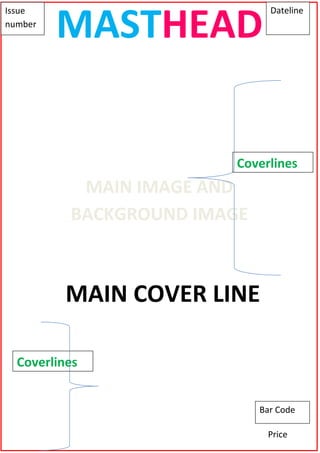 MASTHEAD
Issue                          Dateline
number




                        Coverlines
           MAIN IMAGE AND
          BACKGROUND IMAGE



          MAIN COVER LINE

  Coverlines


                             Bar Code

                              Price
 