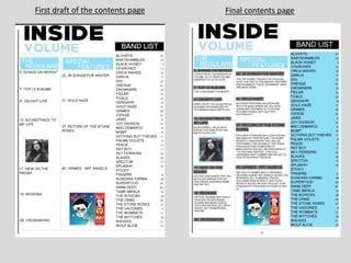 First draft of the contents page Final contents page
 