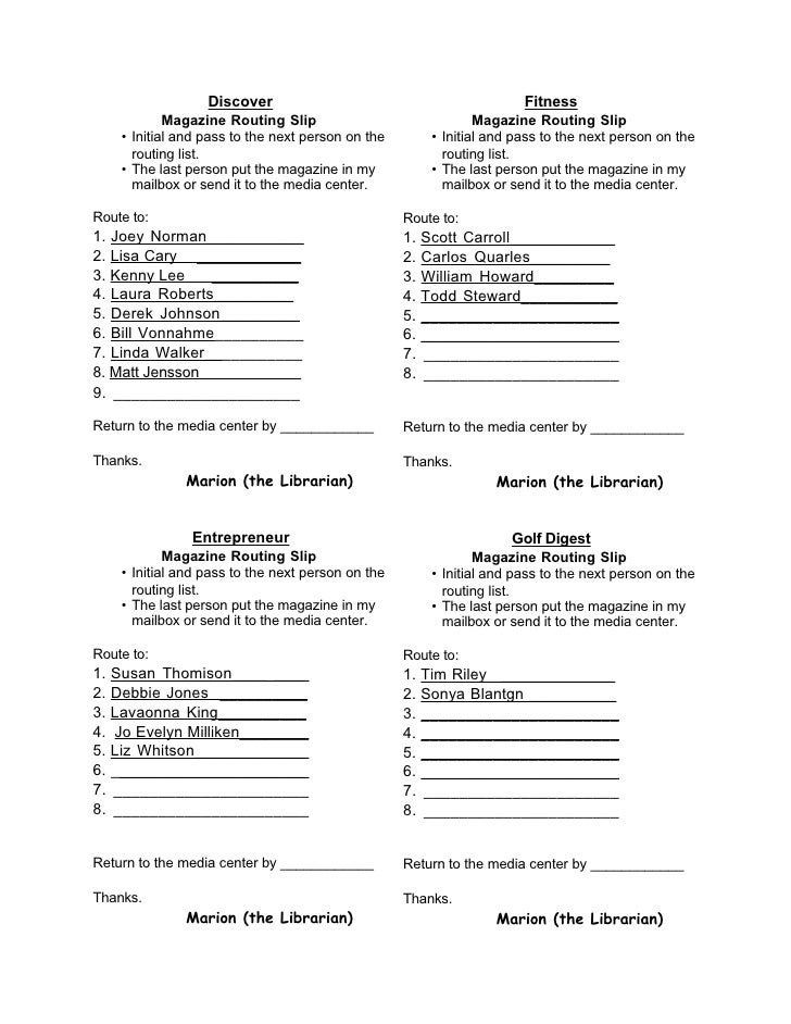 sample routing slip form