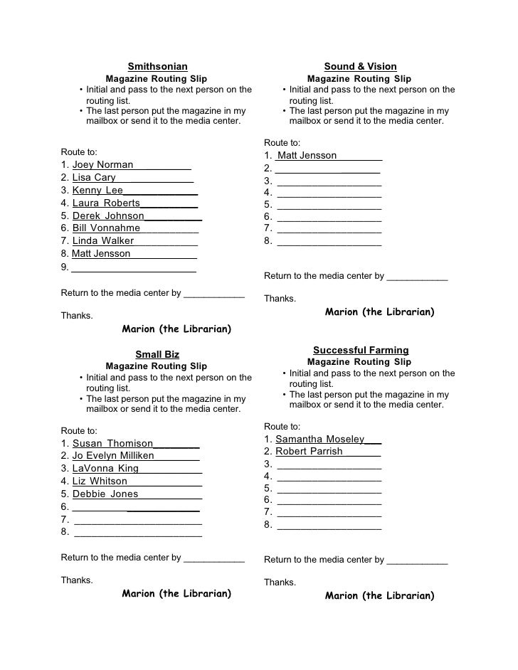 sample routing slip form