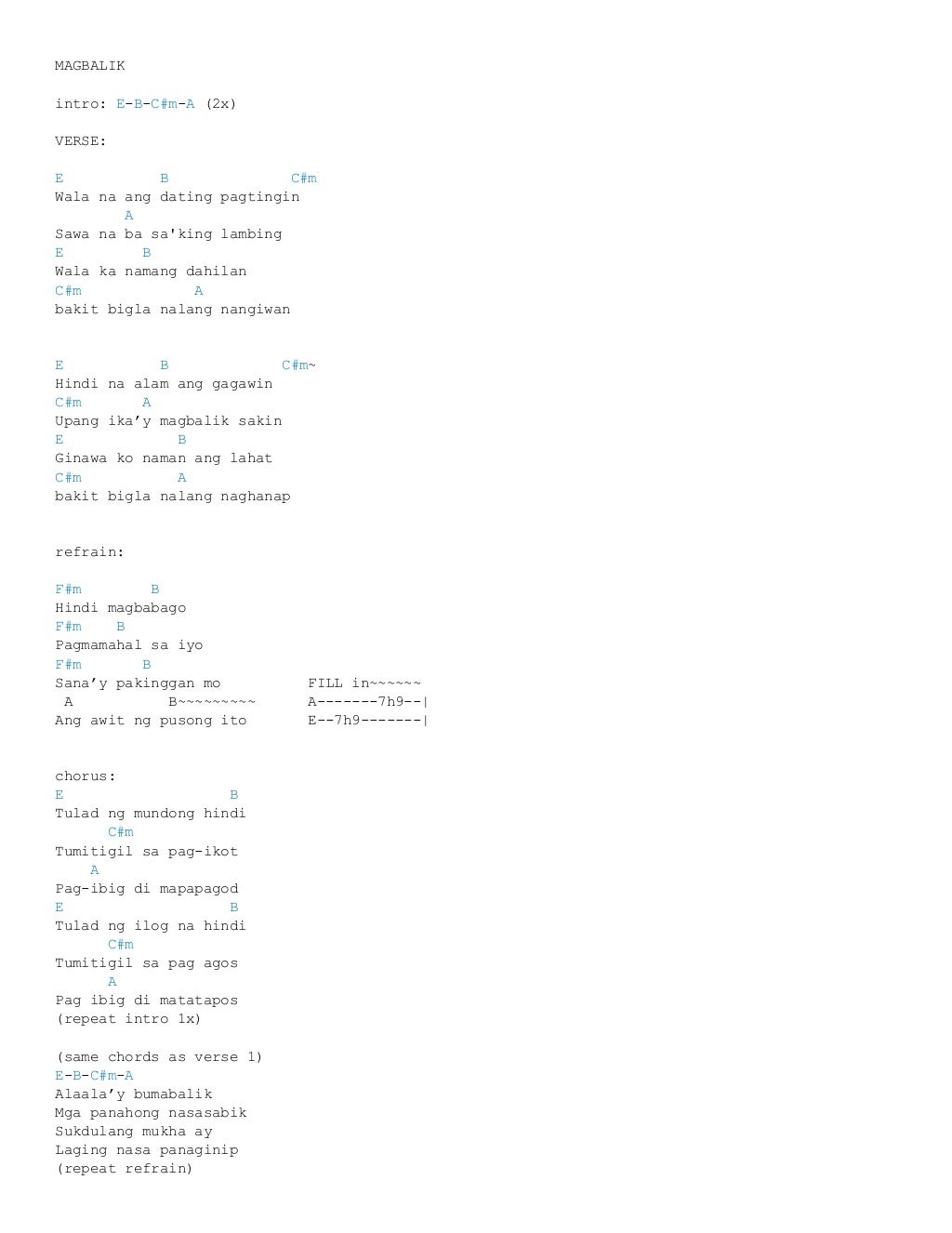 Magbalik chords by callalily ultimate guitar