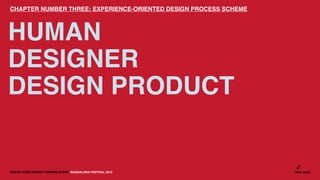 WHERE DOES DESIGN THINKING START MAGDALENA FESTIVAL 2013
HUMAN
DESIGNER
DESIGN PRODUCT
CHAPTER NUMBER THREE: EXPERIENCE-OR...