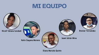 MI EQUIPO
Nicoll Tatiana Carabali
Kelin Dayana Moreno
Diana Marcela Quinto
Jasen Julián Mina
Breiner Fernández
 