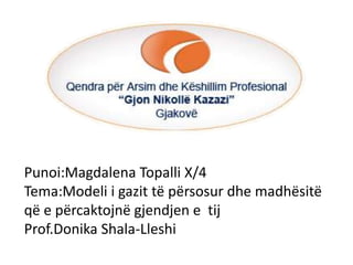 Punoi:Magdalena Topalli X/4
Tema:Modeli i gazit të përsosur dhe madhësitë
që e përcaktojnë gjendjen e tij
Prof.Donika Shala-Lleshi
 