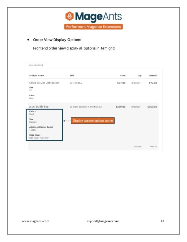  Order View Display Options
Frontend order view display all options in item grid.
www.mageants.com support@mageants.com 13
 