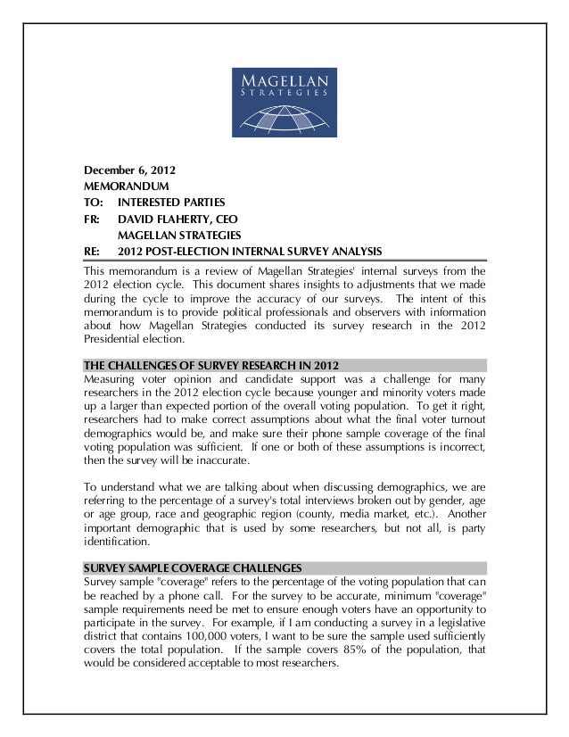 magellan strategies 2012 internal survey research summary internal memorandums