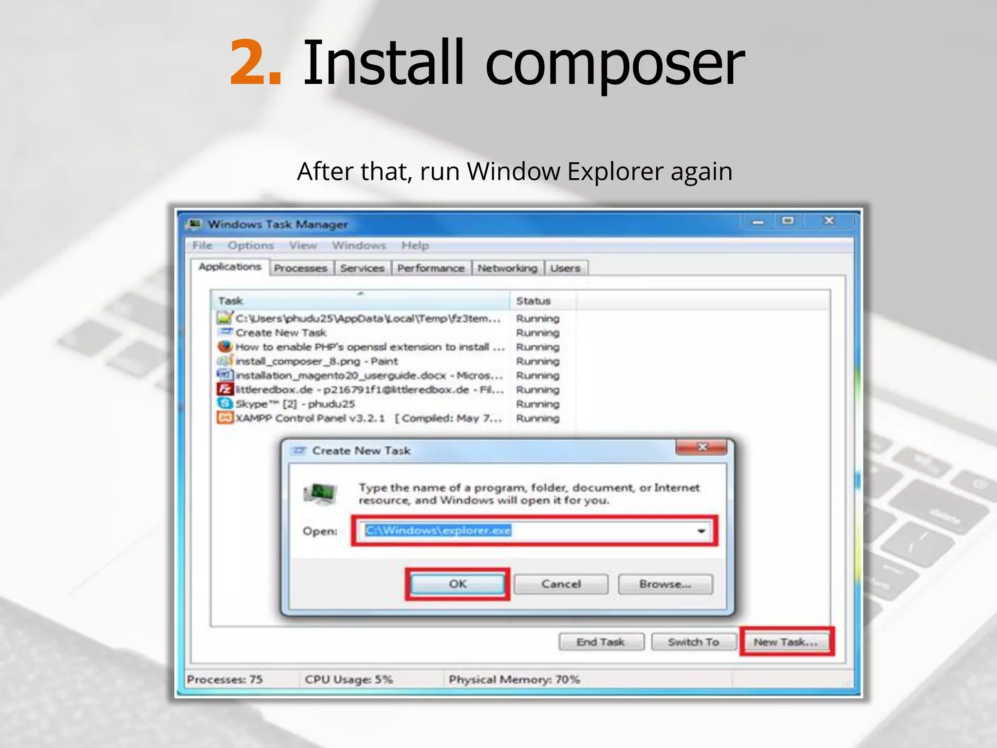 2. Install composer 
After that, run Window Explorer again  