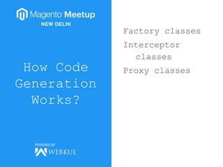How Code
Generation
Works?
Factory classes
Interceptor
classes
Proxy classes
 