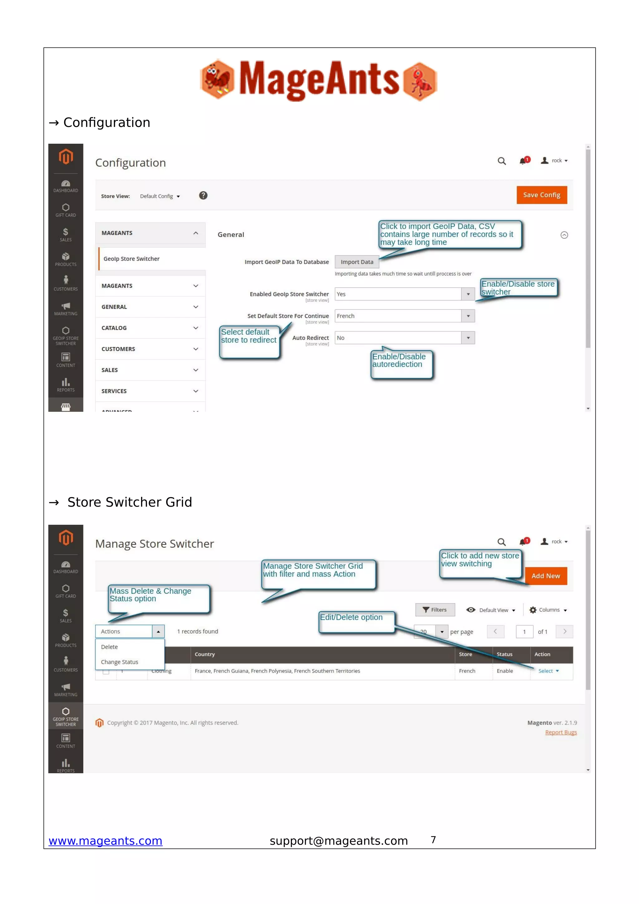 → Configuration
→ Store Switcher Grid
www.mageants.com support@mageants.com 7
 