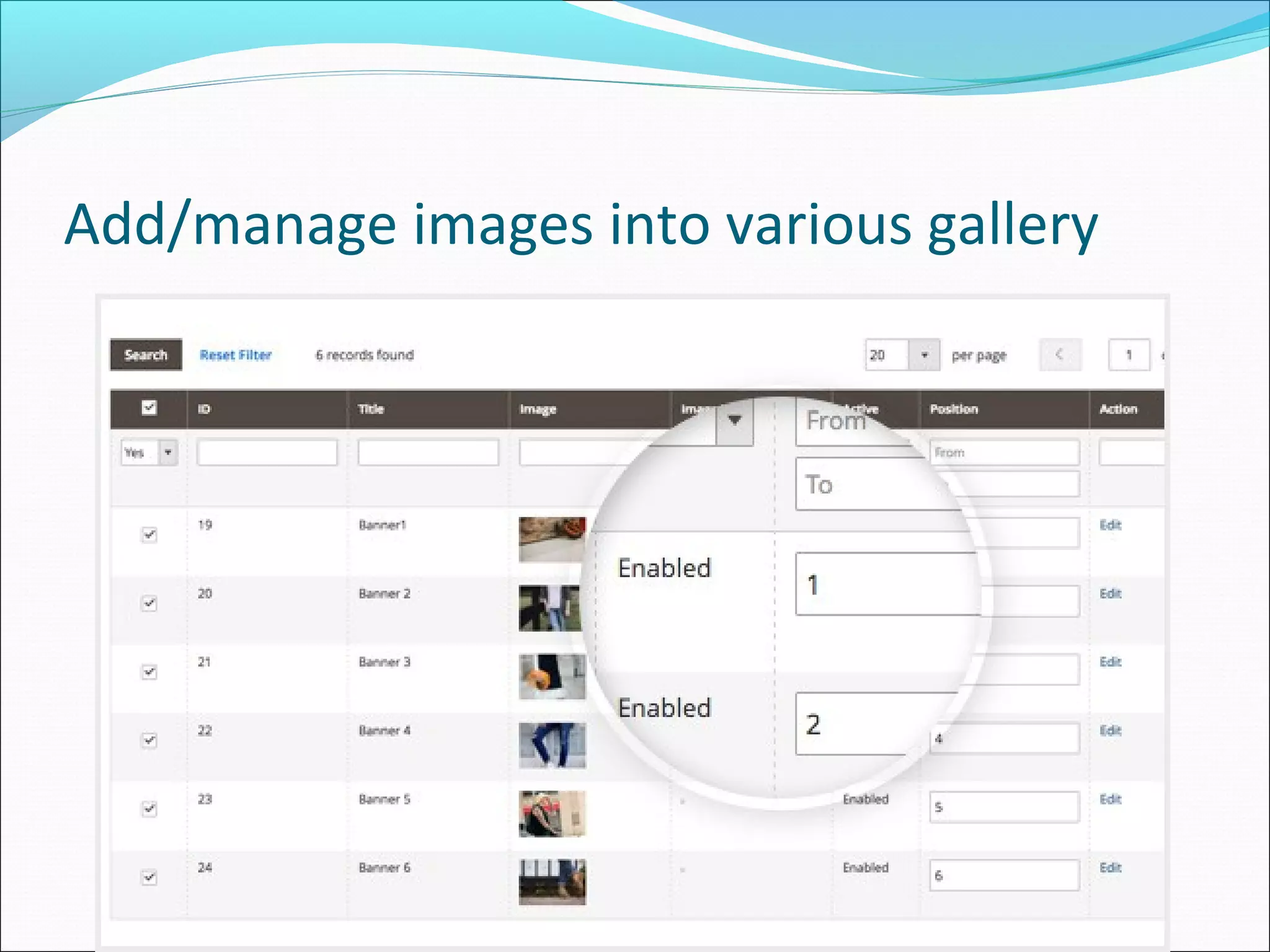 Add/manage images into various gallery