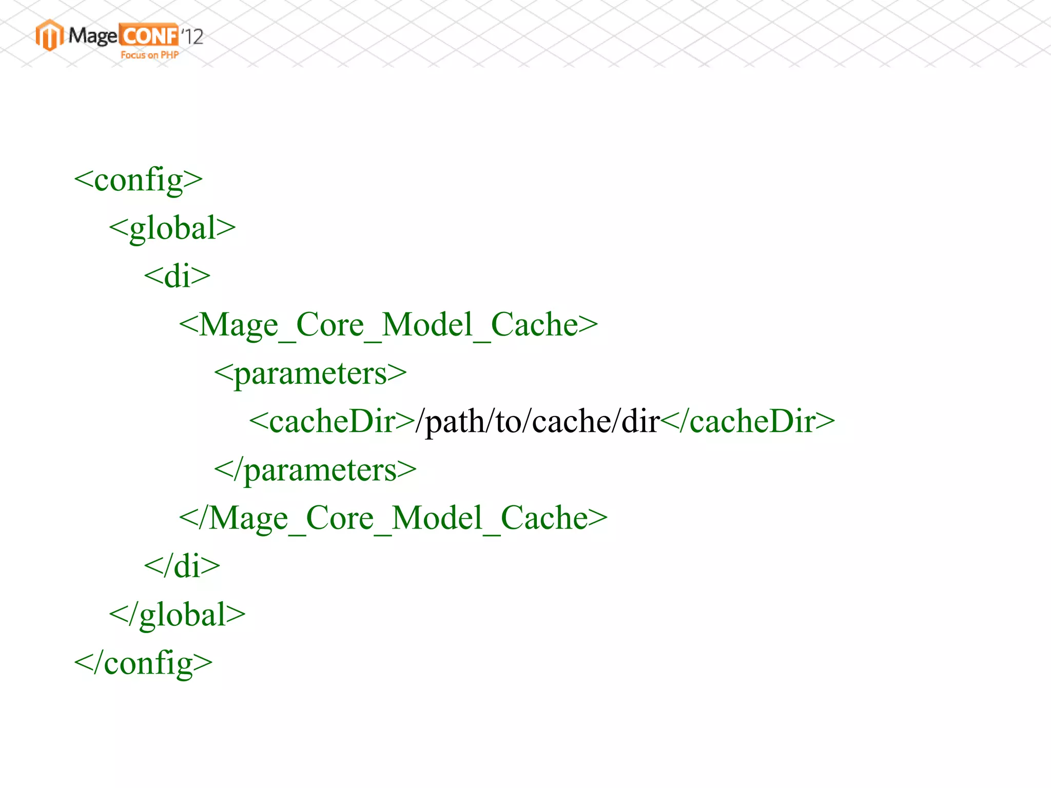 <config>
  <global>
    <di>
       <Mage_Core_Model_Cache>
          <parameters>
            <cacheDir>/path/to/cache/dir</cacheDir>
          </parameters>
       </Mage_Core_Model_Cache>
    </di>
  </global>
</config>
 