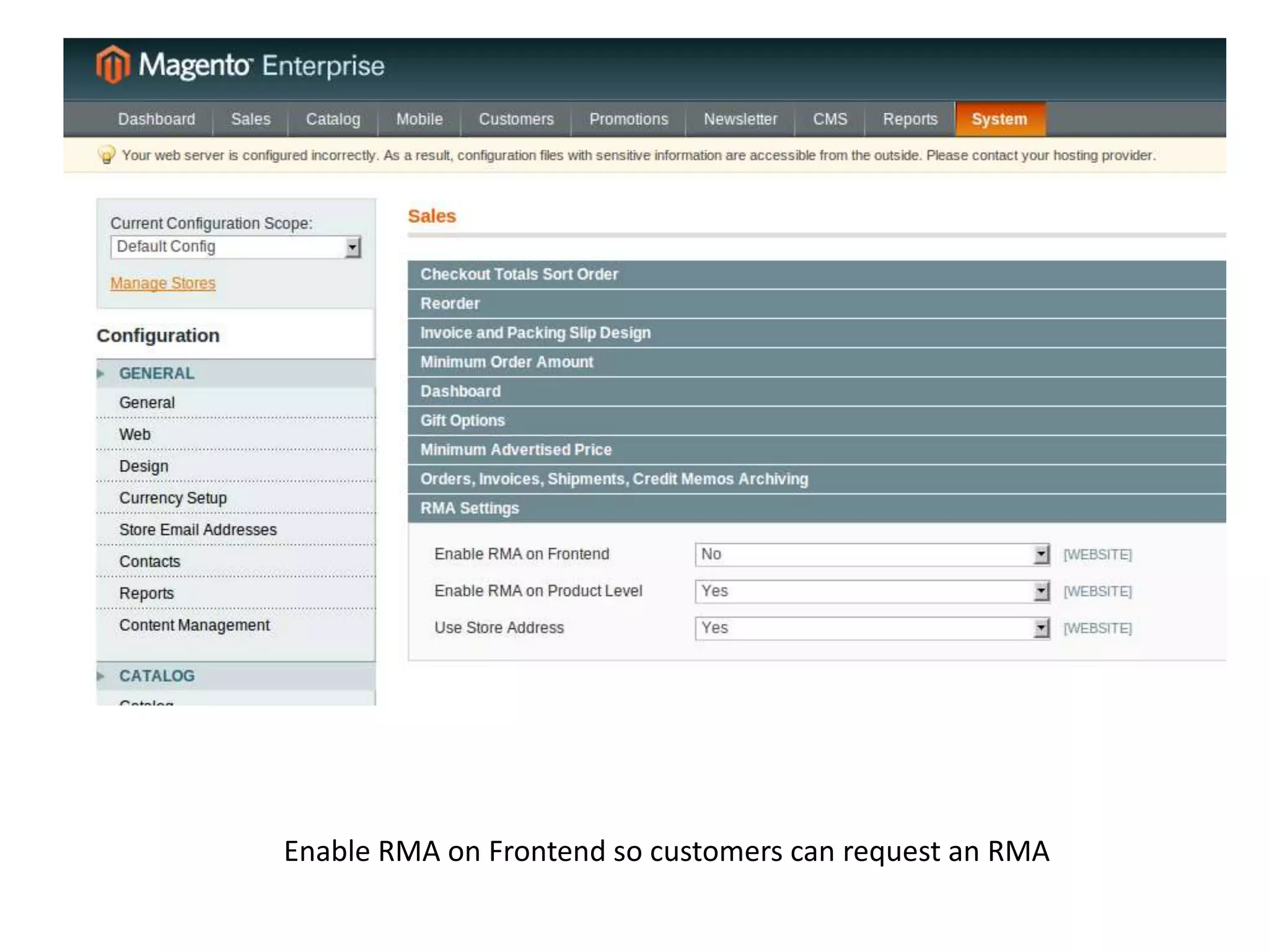Enable RMA on Frontend so customers can request an RMA