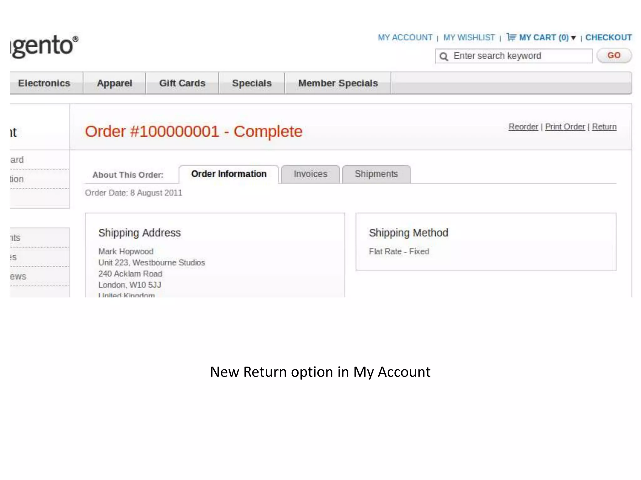 New Return option in My Account
