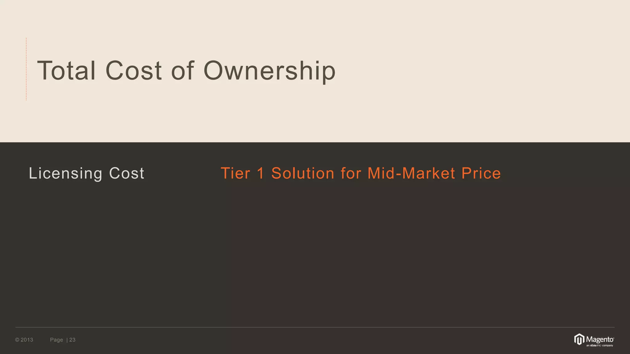 © 2013 
Page | 23 
Total Cost of Ownership 
Licensing Cost 
Tier 1 Solution for Mid-Market Price  