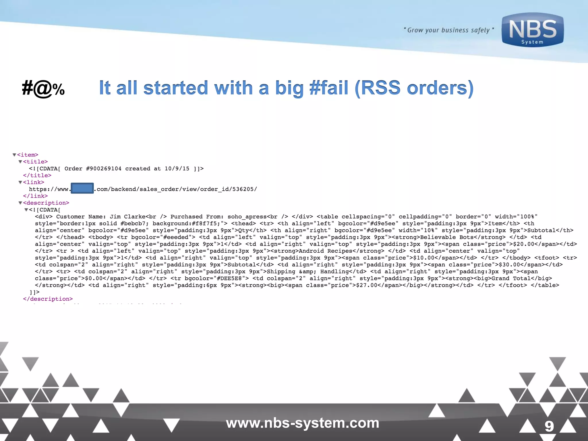 9www.nbs-system.com 9www.nbs-system.com It all started with a big #fail (RSS orders)#@% 