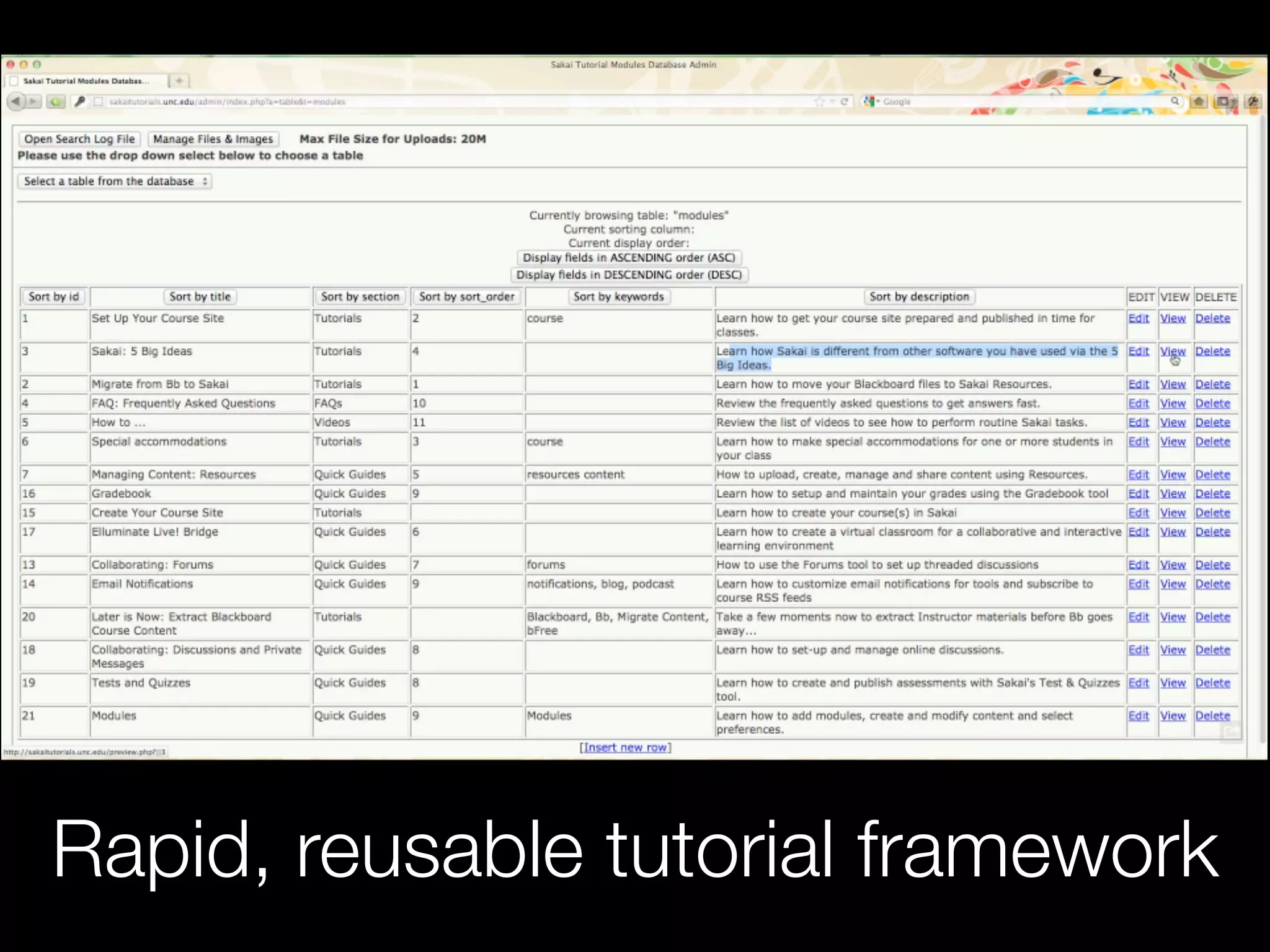 Rapid, reusable tutorial framework
 