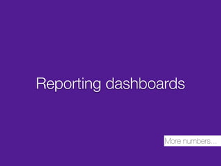 Reporting dashboards


                 More numbers...
 